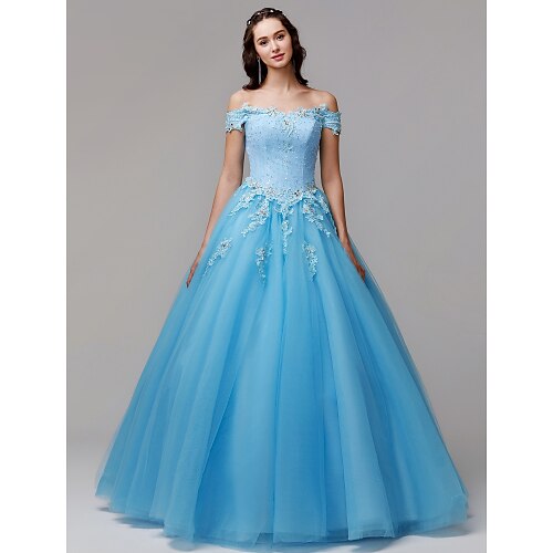 

Ball Gown Vintage Inspired Dress Formal Evening Floor Length Sleeveless Off Shoulder Lace with Crystals Appliques 2022