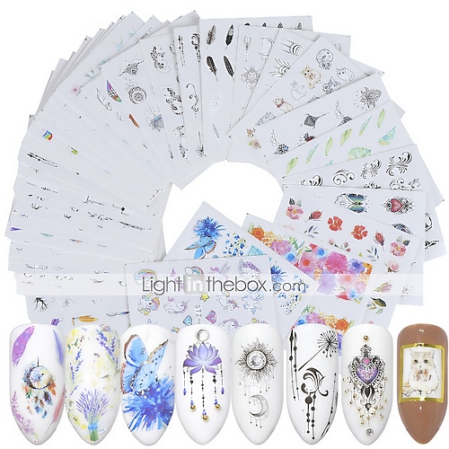 

40 Sheets Nail Stickers Nail Art Water Transfer Stickers Eco-Friendly Watermark Stickers Colorful Printing Trend Patternsr For Diy Nail Art Decorations Christmas Nail Wrap Christmas Nail Stickers