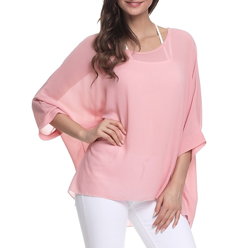 

Women's Solid Colored Plus Size Blouse Half Sleeve Daily Tops Blushing Pink / Beach