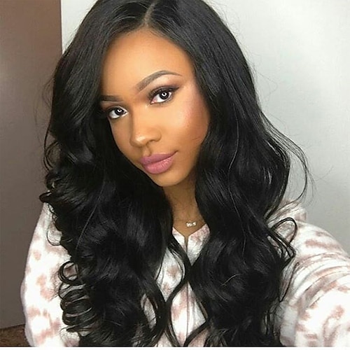 

Virgin Human Hair Glueless Lace Front Wig Free Part Kardashian Brazilian Hair Natural Wave Black Brown Wig 130% 150% 180% Density with Baby Hair Natural Hairline Pre-Plucked Bleached Knots For Women's