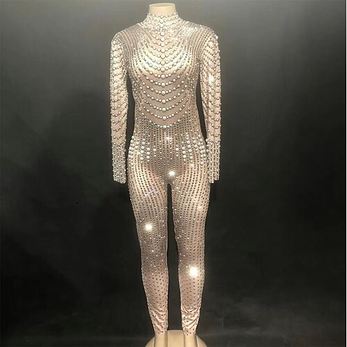 

Exotic Dancewear Leotard / Onesie Crystals / Rhinestones Women's Performance Long Sleeve Spandex