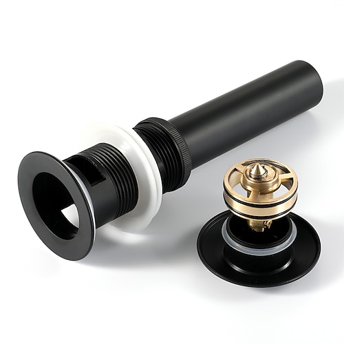 

Faucet Accessories-Pop Up Drain With Overflow Brass Bathroom Basin Sink Push Down Waste Matte Black Painted Finished