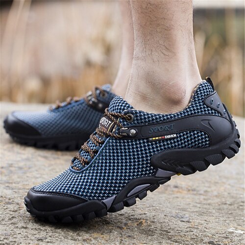 

Men's Hiking Shoes Waterproof Impact Breathable Wearproof Cross-Country Walking Jogging Mesh Autumn / Fall Summer Blue Burgundy Brown