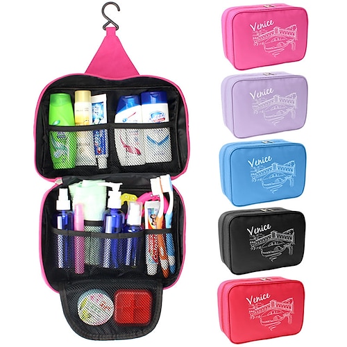 1 pc Sac de Voyage Organisateur de voyage Trousse à Cosmétiques Grande Capacité Etanche Résistant à l'humidité Pliable Voyage Tissu Couleur Pleine Cadeau Pour 25*17*8.5 cm / Durable