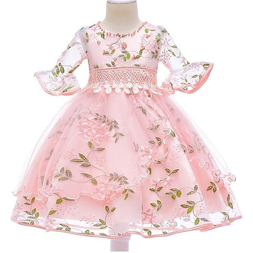 

Girls ' Media Manga Floral Gráfico impreso en 3D Vestidos Básico Vestido Niños Diario