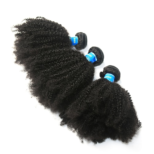 3 paket Hårväver Peruanskt hår Kinky Afro Människohår förlängningar Obehandlad hår Human Hår vävar Krulliga afroflätor 8-26 tum Naturlig Bästa kvalitet 100% Jungfru