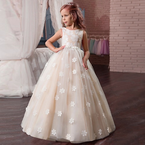 

Kids Little Girls' Dress Floral Tulle Dress Party Holiday Tulle Mesh Lace Purple Blushing Pink White Cotton Maxi Sleeveless Vintage Sweet Dresses Fall Spring Regular Fit / Print