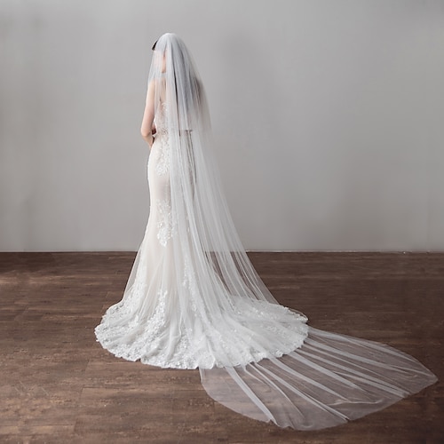 

Two-tier Simple Style Wedding Veil Cathedral Veils with Trim 118.11 in (300cm) Cotton / nylon with a hint of stretch / Angel cut / Waterfall