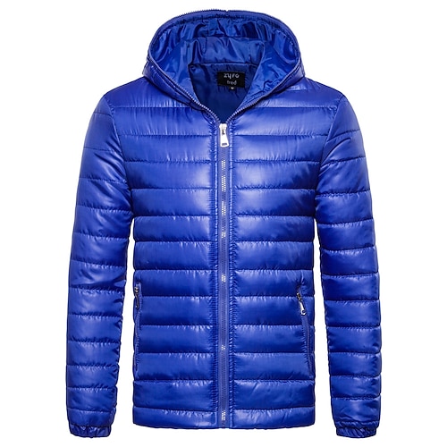 

Men's Winter Jacket Puffer Jacket Winter Coat Padded Daily Solid Colored Outerwear Clothing Apparel Blue Purple Red / Long Sleeve / Hooded / Hooded / Long Sleeve