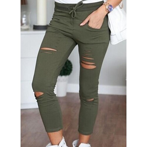 

Women's Chinos Slacks Pants Trousers Cotton Wine Army Green White Mid Waist Daily Solid Colored S M L XL XXL / Skinny