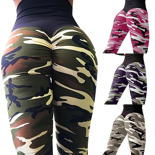 

Women's Yoga Pants Scrunch Butt Tummy Control Butt Lift Quick Dry High Waist Fitness Gym Workout Running Leggings Bottoms Camo / Camouflage Purple Army Green Camouflage Winter Sports Activewear High