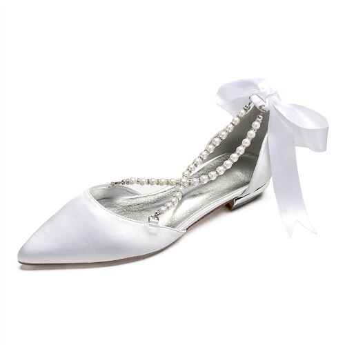 

Women's Wedding Shoes Wedding Party & Evening Lace Up Sandals Strappy Sandals Plus Size Wedding Flats Bridal Shoes Bridesmaid Shoes Rhinestone Bowknot Pearl Flat Heel Pointed Toe Satin Solid Colored