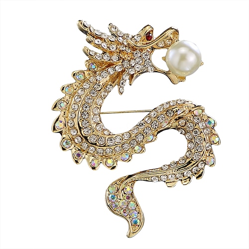 

Men's Cubic Zirconia Freshwater Pearl Brooches Stylish Tennis Chain Dragon Creative Statement Luxury Chinoiserie Brooch Jewelry Gold Silver For Daily Formal