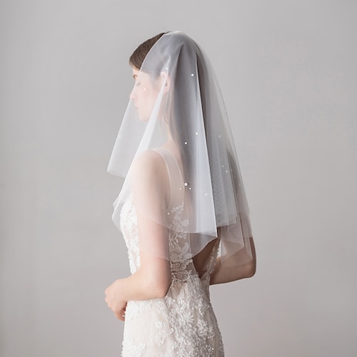 

Two-tier Sweet Wedding Veil Elbow Veils with Faux Pearl 23.62 in (60cm) Cotton / nylon with a hint of stretch / Classic