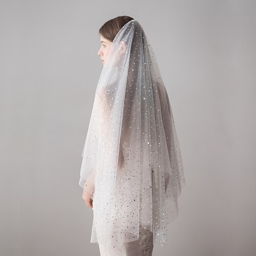 

Two-tier Sweet Wedding Veil Fingertip Veils with Paillette 39.37 in (100cm) Cotton / nylon with a hint of stretch / Drop Veil