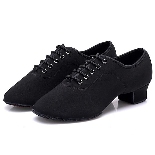 

Women's Latin Shoes Practice Trainning Dance Shoes Training Performance Practice Lace Up Oxford Splicing Cuban Heel Black / Leather