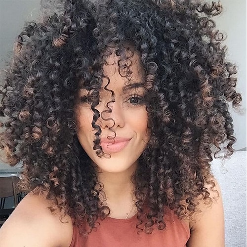 

Black Wigs for Women Synthetic Wig Curly Side Part Wig Medium Length Black / Brown Synthetic Hair 16 Inch Natural Hairline Black Brown Maysu