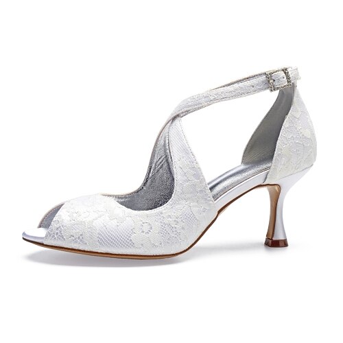 

Women's Wedding Shoes Wedding Party & Evening D'Orsay & Two-Piece Wedding Sandals Bridal Shoes Lace Flared Heel Peep Toe Lace Satin Ankle Strap Solid Colored Champagne Ivory White