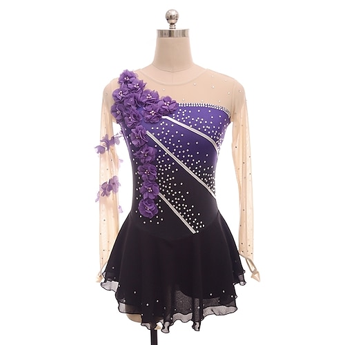 

Figure Skating Dress Women's Girls' Ice Skating Dress Outfits Purple Flower Halo Dyeing Spandex Micro-elastic Professional Competition Skating Wear Floral / Botanical Rhinestone Fashion Long Sleeve