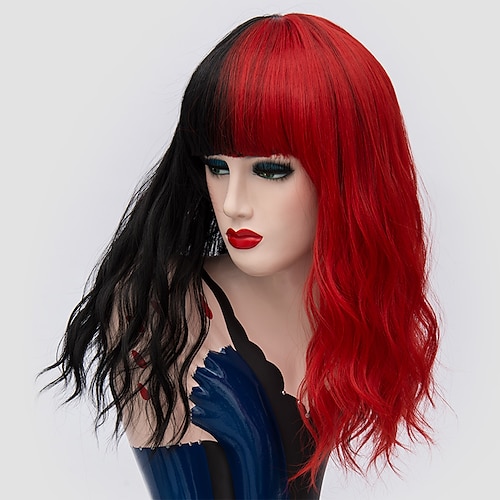 Gothic Wig Cosplay Costume Wig Synthetic Wig Wig Curly Middle Part Wig Long Black Red Synthetic Hair 18 Inch Women S Fashionable Design Cosplay Red Black 22 Us 21 99