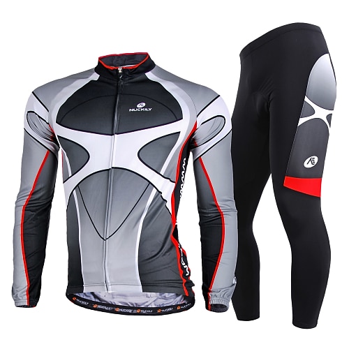 

Nuckily Men's Cycling Jersey with Tights Long Sleeve Mountain Bike MTB Road Bike Cycling Winter Gray Gradient Bike Clothing Suit Windproof Breathable Ultraviolet Resistant Quick Dry Reflective Strips