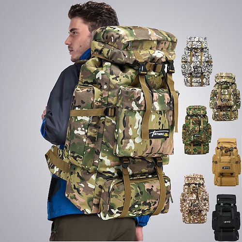 

70 L Hiking Backpack Rucksack Military Tactical Backpack Breathable Straps - Rain Waterproof Breathable Anti-tear Durable Wear Resistance Outdoor Camping / Hiking Hunting Fishing Hiking Nylon Black
