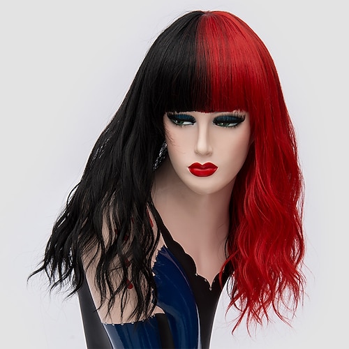 Gothic Wig Cosplay Costume Wig Synthetic Wig Wig Curly Middle Part Wig Long Black Red Synthetic Hair 18 Inch Women S Fashionable Design Cosplay Red Black 22 Us 99