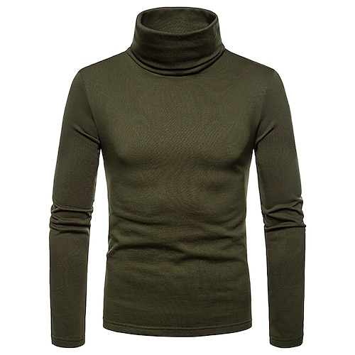 

Men's T shirt Tee Turtleneck shirt Solid Colored Rolled collar Wine Army Green Dark Gray Brown Navy Blue Long Sleeve Clothing Apparel Essential / Winter / Winter / Fall