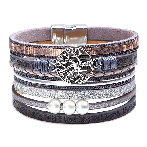 

Women's Leather Bracelet Wide Bangle Classic Stylish Creative Tree of Life life Tree Ladies Simple Fashion Trendy everyday Leather Bracelet Jewelry Blue / Gray / Black For Carnival Birthday