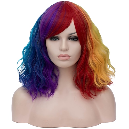 

Sotica Women's Rainbow Multi-Color Hair Wigs Long Wavy Curly Heat Resistant Synthetic Hair Replacement Wig Colorful Wigs for Women Cosplay Costume Halloween Pride Outfits