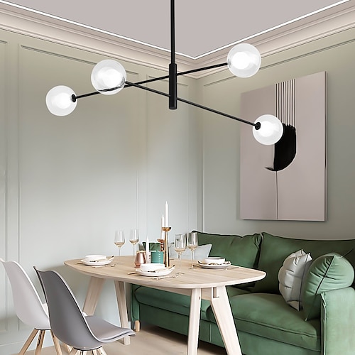

4 Heads 107cm LED Chandelier Nordic Pendant Light Metal Glass Living Room Dining Room Bedroom Painted Finishes 110-120V 220-240V