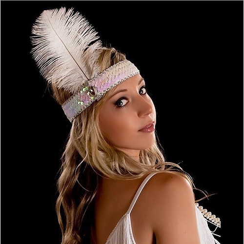 

Der große Gatsby Charleston Vintage 1920s Wilde Zwanziger Barbiecore Halskette Flapper Stirnband Damen Feder Kostüm Kopfbedeckung Perlenkette Jahrgang Cosplay Party Abiball Ärmellos Handschuhe