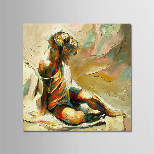 

Oil Painting Hand Painted Square Abstract People Modern Stretched Canvas