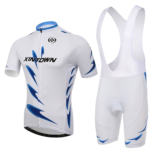 

XINTOWN Men's Women's Short Sleeve Cycling Jersey with Bib Shorts White Bike Bib Shorts Jersey Clothing Suit Breathable 3D Pad Quick Dry Ultraviolet Resistant Sweat-wicking Winter Sports Elastane