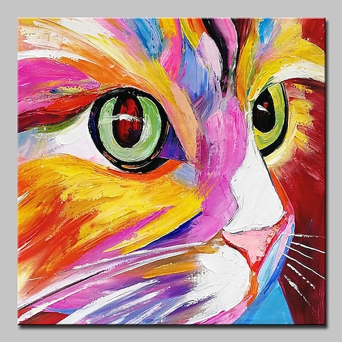 

Oil Painting Handmade Hand Painted Wall Art Abstract Cat Colorful Animal Home Decoration Décor Stretched Frame Ready to Hang