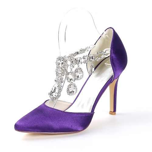 

Women's Pumps Satin Spring & Summer Minimalism Wedding Shoes Stiletto Heel Pointed Toe Rhinestone Light Pink / Dark Purple / Ivory / Party & Evening