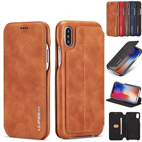 

Phone Case For Apple Full Body Case Leather Flip iPhone SE 3 iPhone 13 12 Pro Max 11 SE 2020 X XR XS Max 8 7 Plus Card Holder with Stand Flip Solid Color Hard Genuine Leather