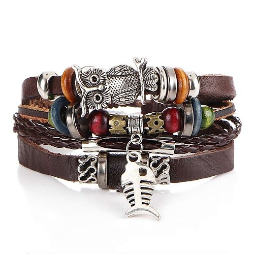 

Men's Leather Bracelet Braided Fish Owl Artistic Unique Design PU(Polyurethane) Bracelet Jewelry Brown For Street Evening Party