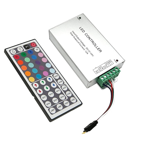 

DC12V-24V 12A 144W 44Key IR Remote Controller Aluminum shell for RGB LED Strip 5050 3528 SMD with 4PIN RGB Connecting line