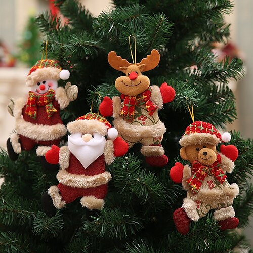 

4pc Christmas Ornaments DIY Xmas Gift Santa Claus Snowman Tree Pendant Doll Hang Decorations for Home Noel Natal