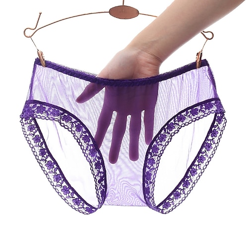 

Women's Plus Size Cut Out Lace Lace Lingerie Solid Colored Shorties & Boyshorts Panties Boxers Underwear Stretchy Low Waist Super Sexy Purple M