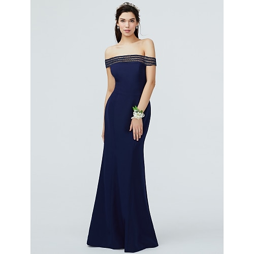 

Mermaid / Trumpet Bridesmaid Dress Off Shoulder Sleeveless Floor Length Knit with Pleats 2022