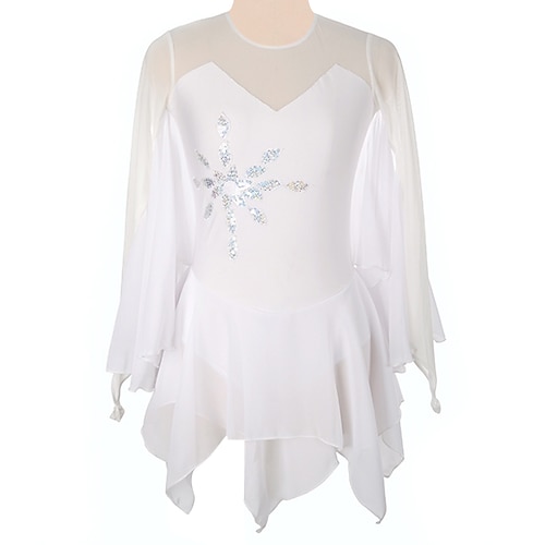 

Figure Skating Dress Women's Girls' Ice Skating Dress Outfits White Spandex Micro-elastic Professional Competition Skating Wear Handmade Floral / Botanical Rhinestone Fashion Long Sleeve Latin Dance