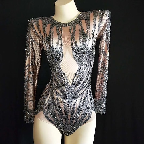 

Exotic Dancewear Leotard / Onesie Crystals / Rhinestones Women's Performance Long Sleeve Spandex