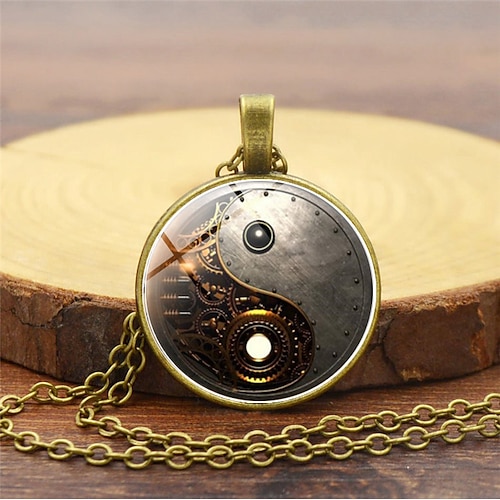 

1pc Pendant Necklace For Men's Masquerade Professional Glass Alloy Retro yin yang