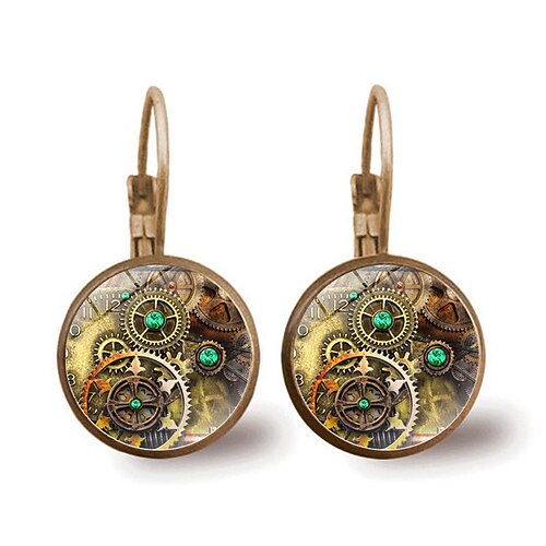 

1 Pair Hoop Earrings For Women's Evening Party Masquerade Glass Alloy Classic Gear