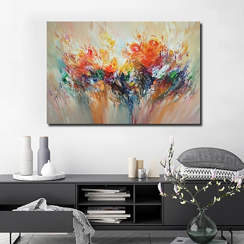 

Oil Painting 100% Handmade Hand Painted Wall Art On Canvas Horizontal Colorful FLowes Panoramic Abstract Landscape Comtemporary Modern Home Decoration Decor Rolled Canvas With Stretched Frame