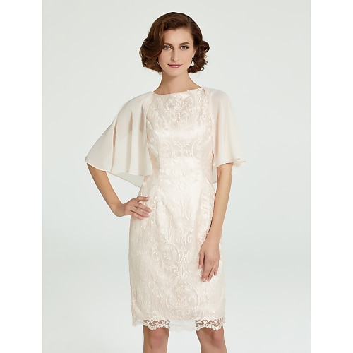 

Sheath / Column Mother of the Bride Dress Jewel Neck Knee Length Chiffon Lace Sleeveless with Lace 2022