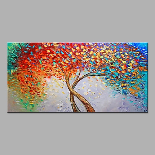 

Oil Painting Hand Painted Horizontal Abstract Floral / Botanical Modern Rolled Canvas (No Frame)