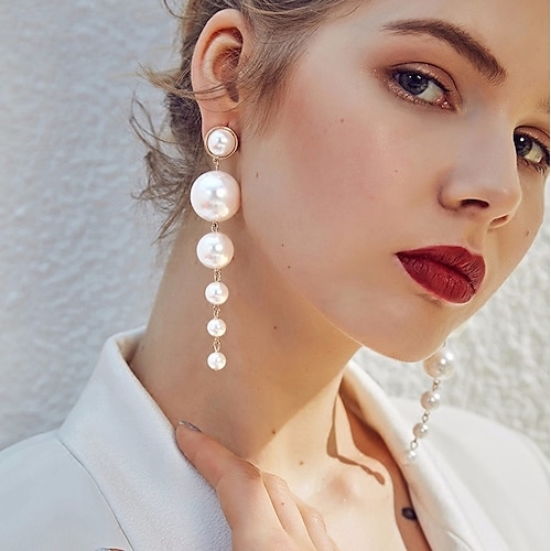 

1 Pair Drop Earrings Dangle Earrings For Women's Freshwater Pearl White Wedding Birthday Evening Party Pearl Alloy Beads